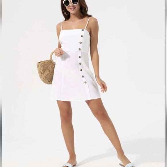 Copper Key white linen blend sleeveless button front detail mini dress XL - Picture 1 of 9
